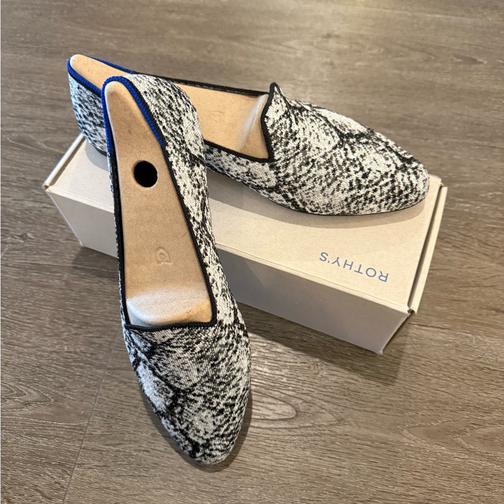Rothy's Python Patterned Almond Toe Women's Loafers Black and White